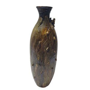 Vintage Handmade Ceramic Vase 16" Art Pottery Decorative Bird Wood Design